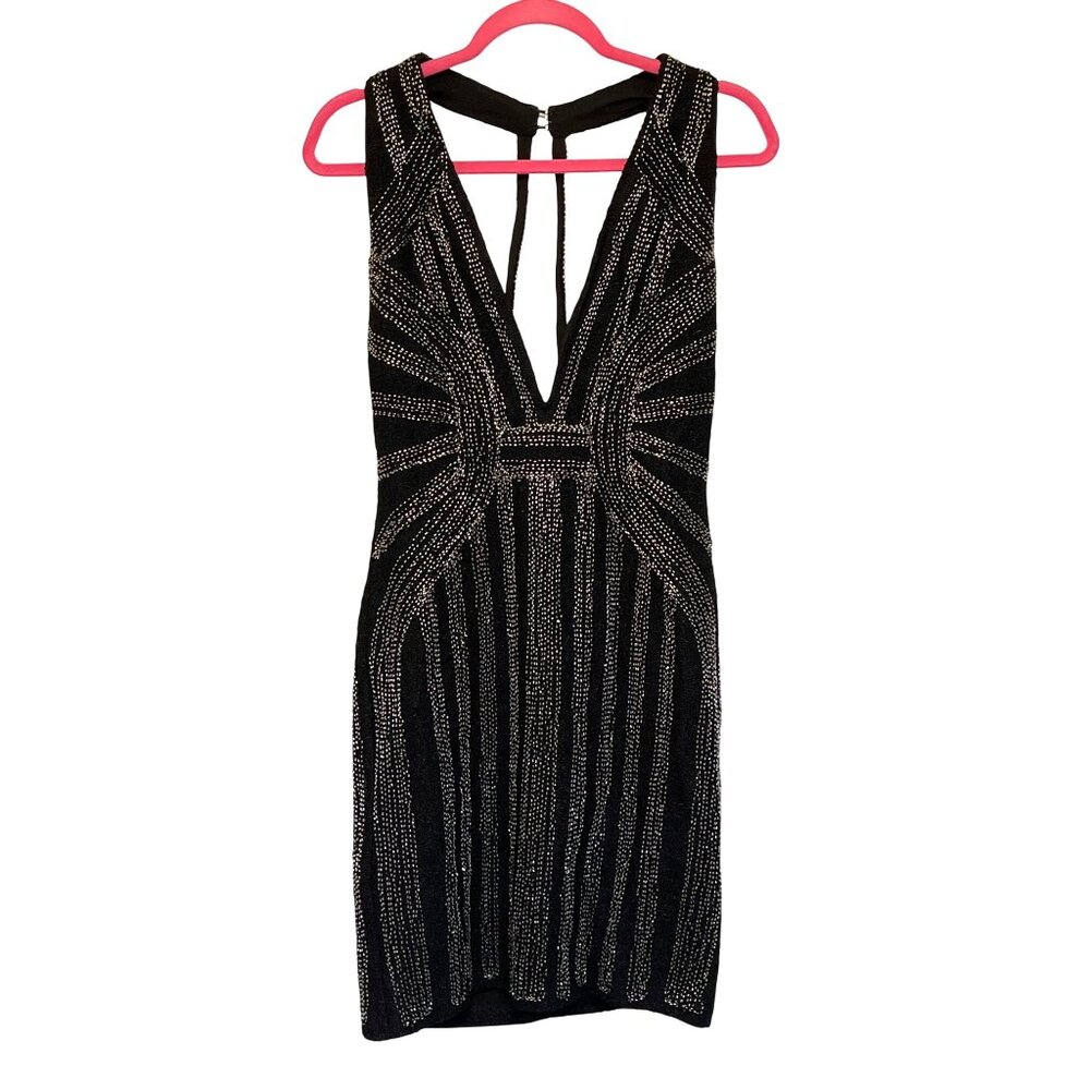 Wow Couture Gold Label Black & Silver Beaded Sheath Dress Size M